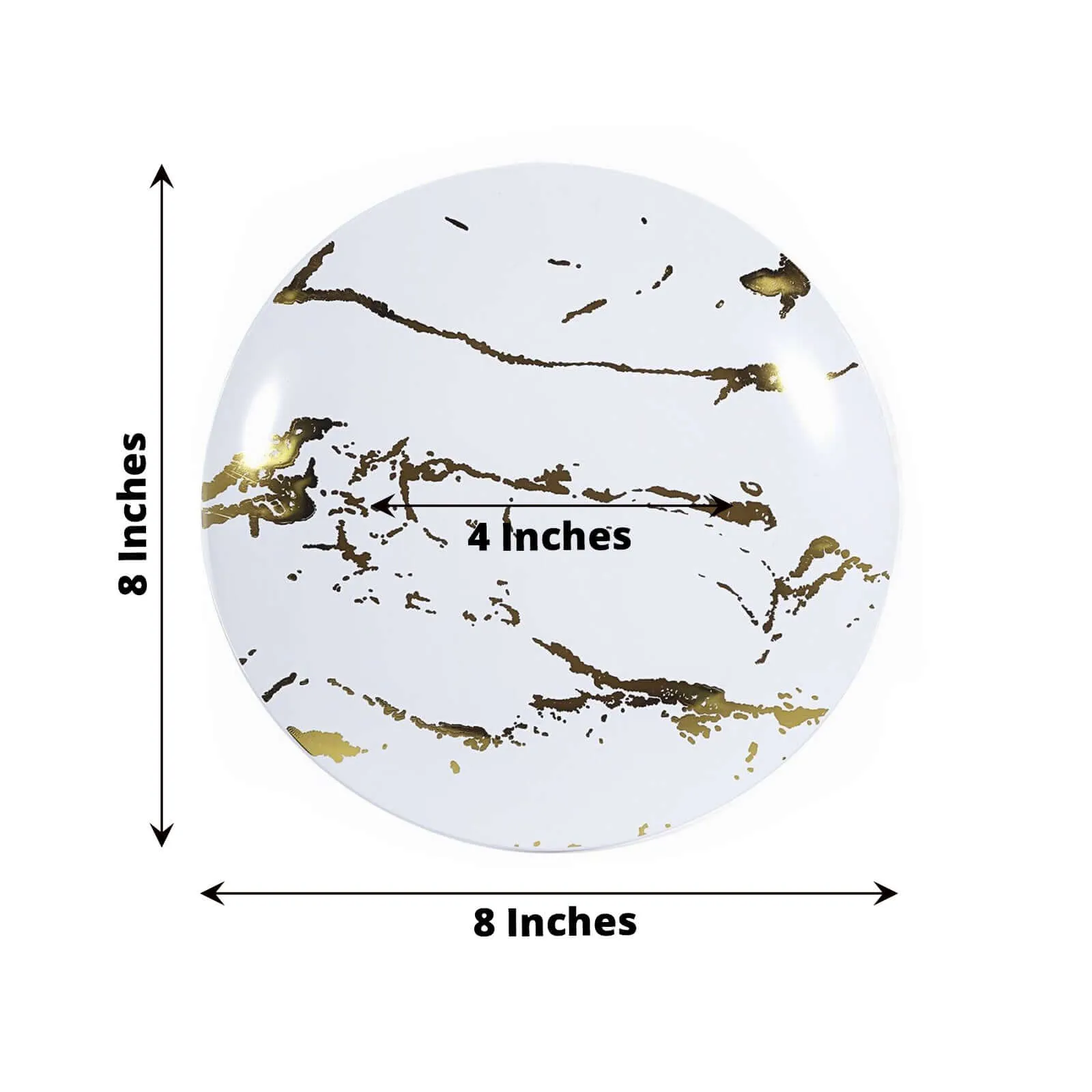 10 Pack 8" Gold and White Marble Plastic Appetizer Salad Plates