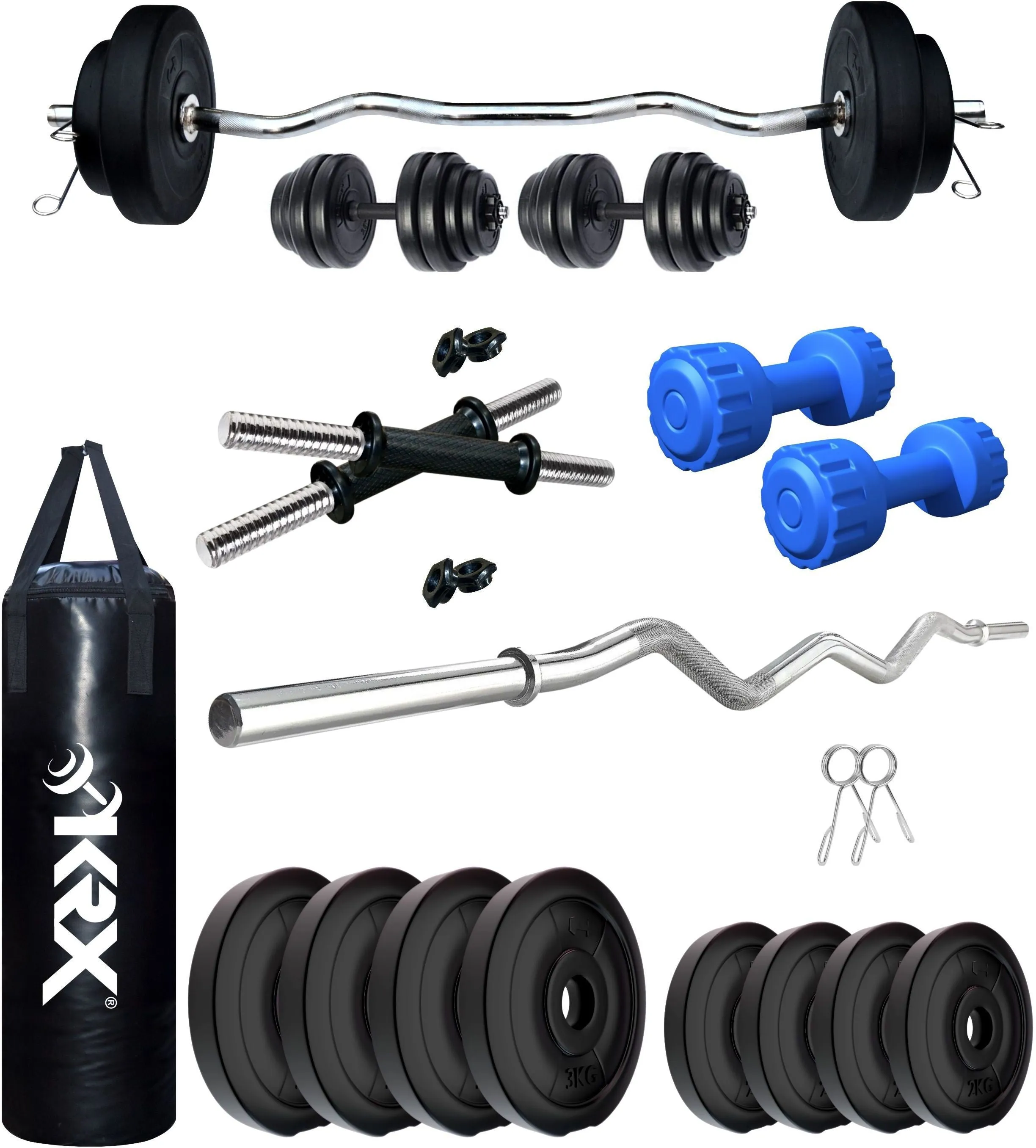 20 kg PVC Combo with Unfilled Punching Bag & PVC Dumbbells | Home Gym | (2 kg x 4 = 8 kg   3 kg x 4 = 12 kg)