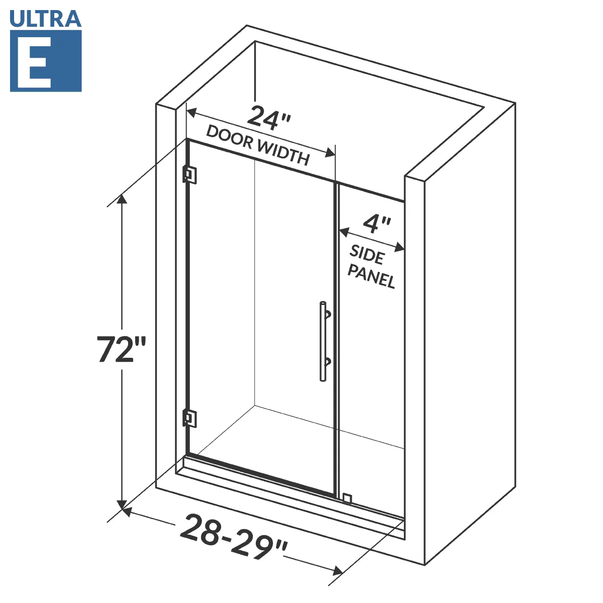 28-29 W x 72 H  Swing-Out Shower Door ULTRA-E Brushed Nickel