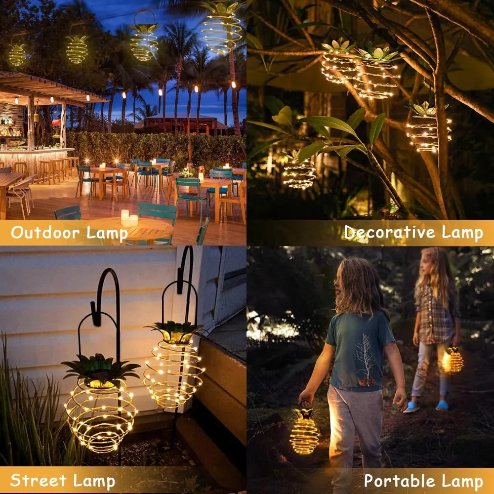 2Pack Outdoor Solar Hanging Pineapple Lantern Lights