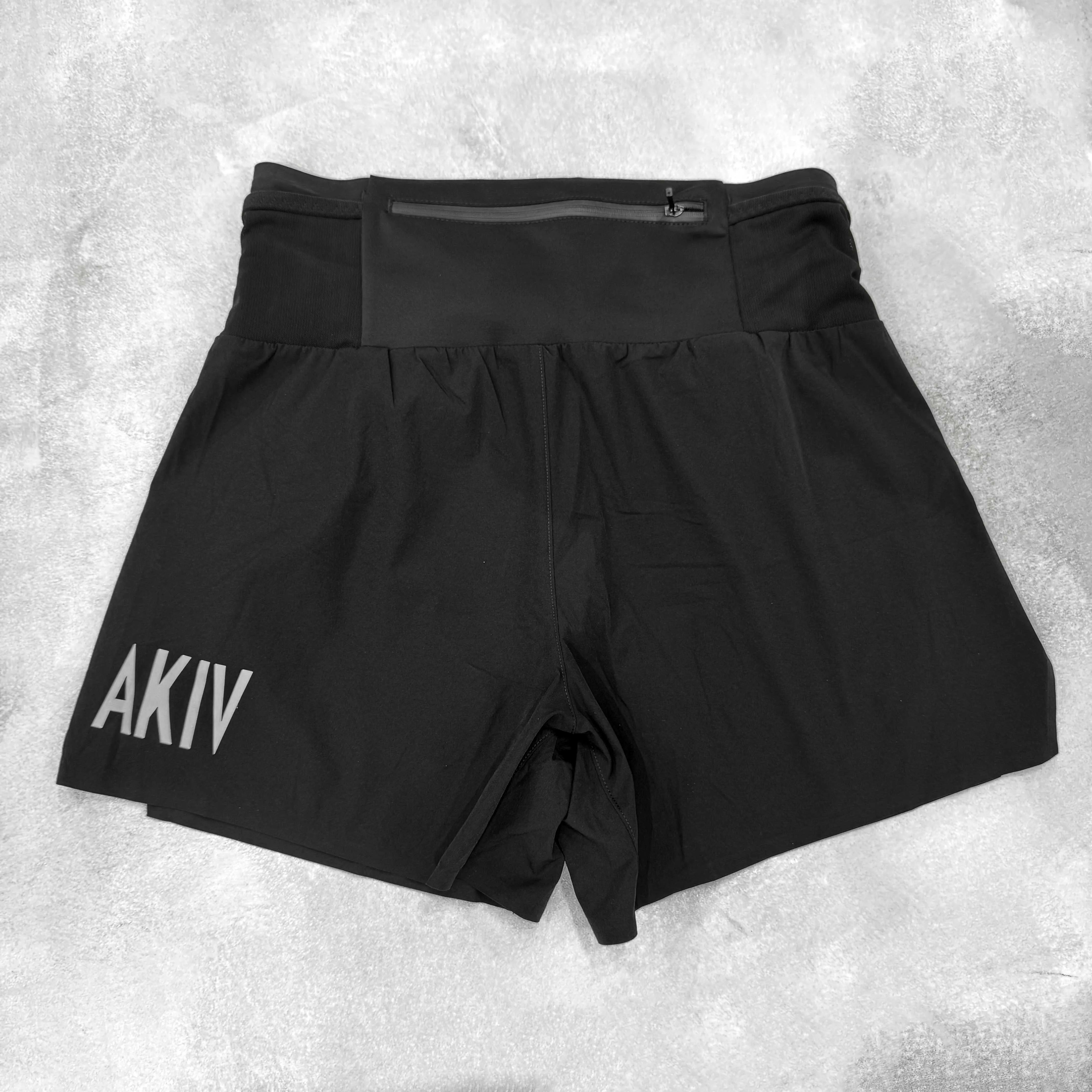 AKIV 2-in-1 Trail Running Shorts Silver Logo Unisex | Inner Tight | Black