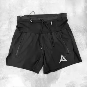 AKIV 2-in-1 Trail Running Shorts Silver Logo Unisex | Inner Tight | Black