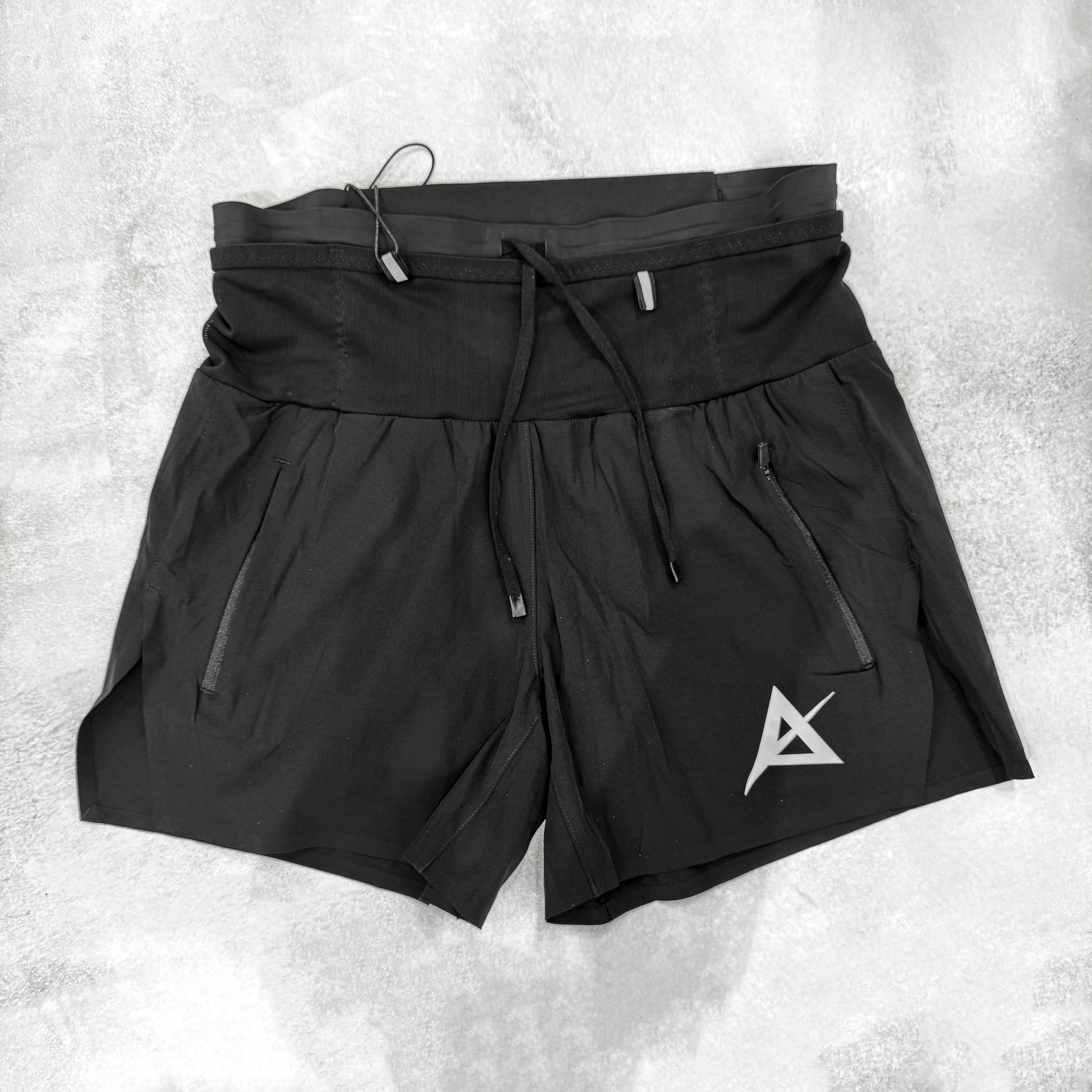 AKIV 2-in-1 Trail Running Shorts Silver Logo Unisex | Inner Tight | Black