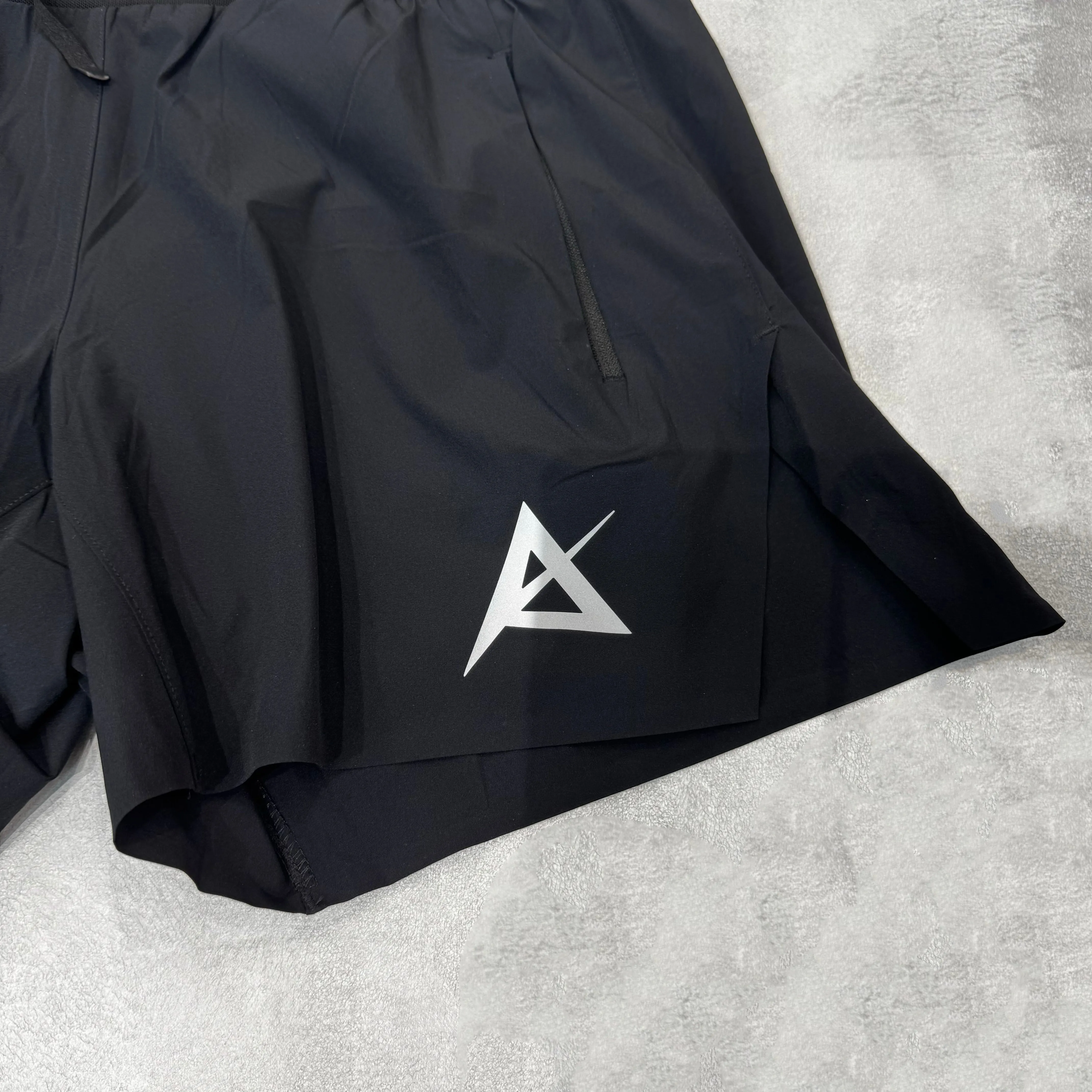 AKIV 2-in-1 Trail Running Shorts Silver Logo Unisex | Inner Tight | Black