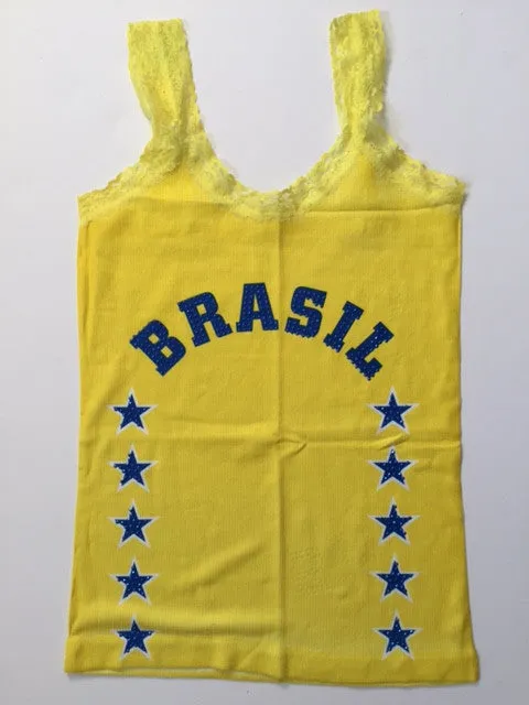 Brazil Word & Stars & Beads Sleeveless T-Shirt Cami Style