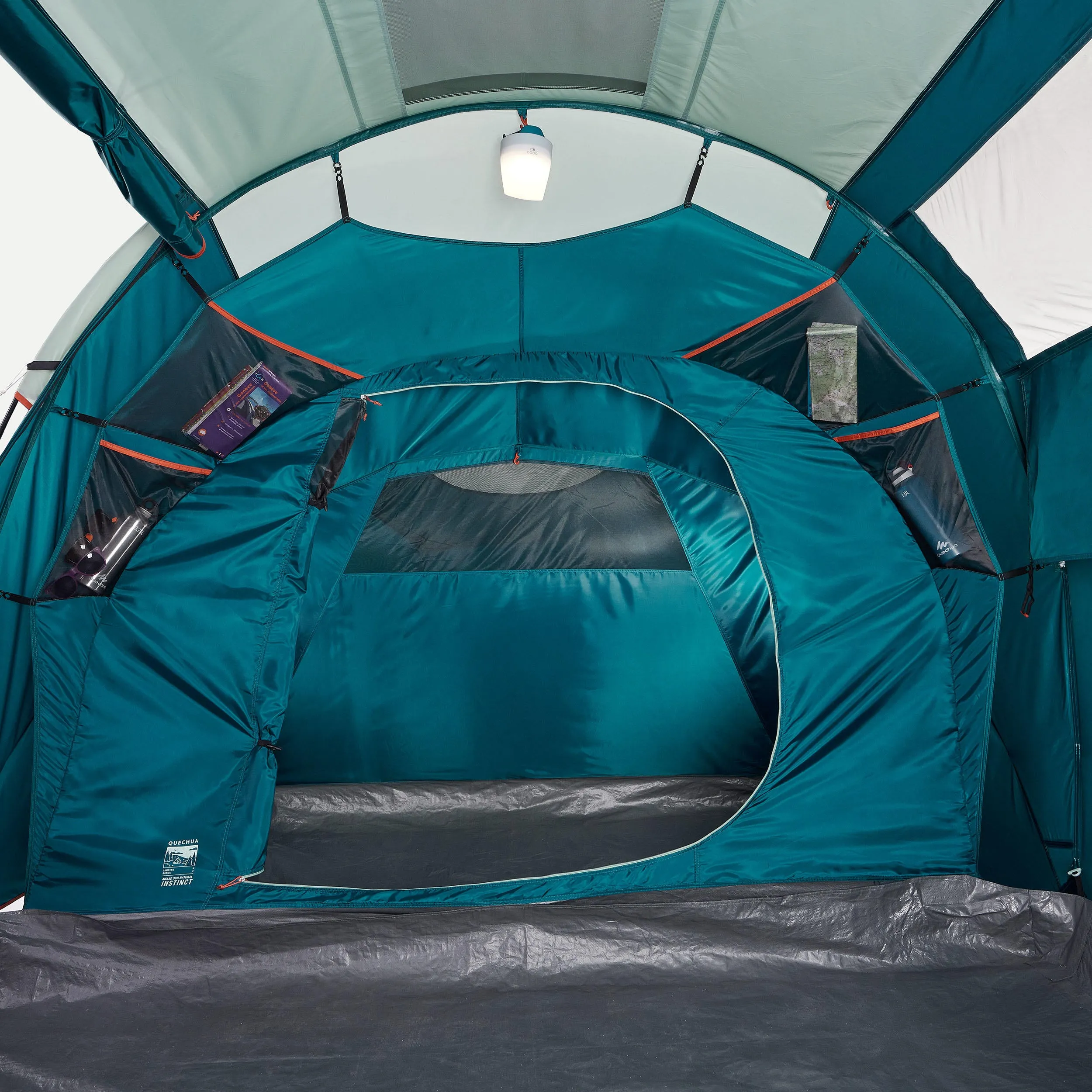 Camping tent Quechua Arpenaz 4.2 4-person 2-room, turquoise