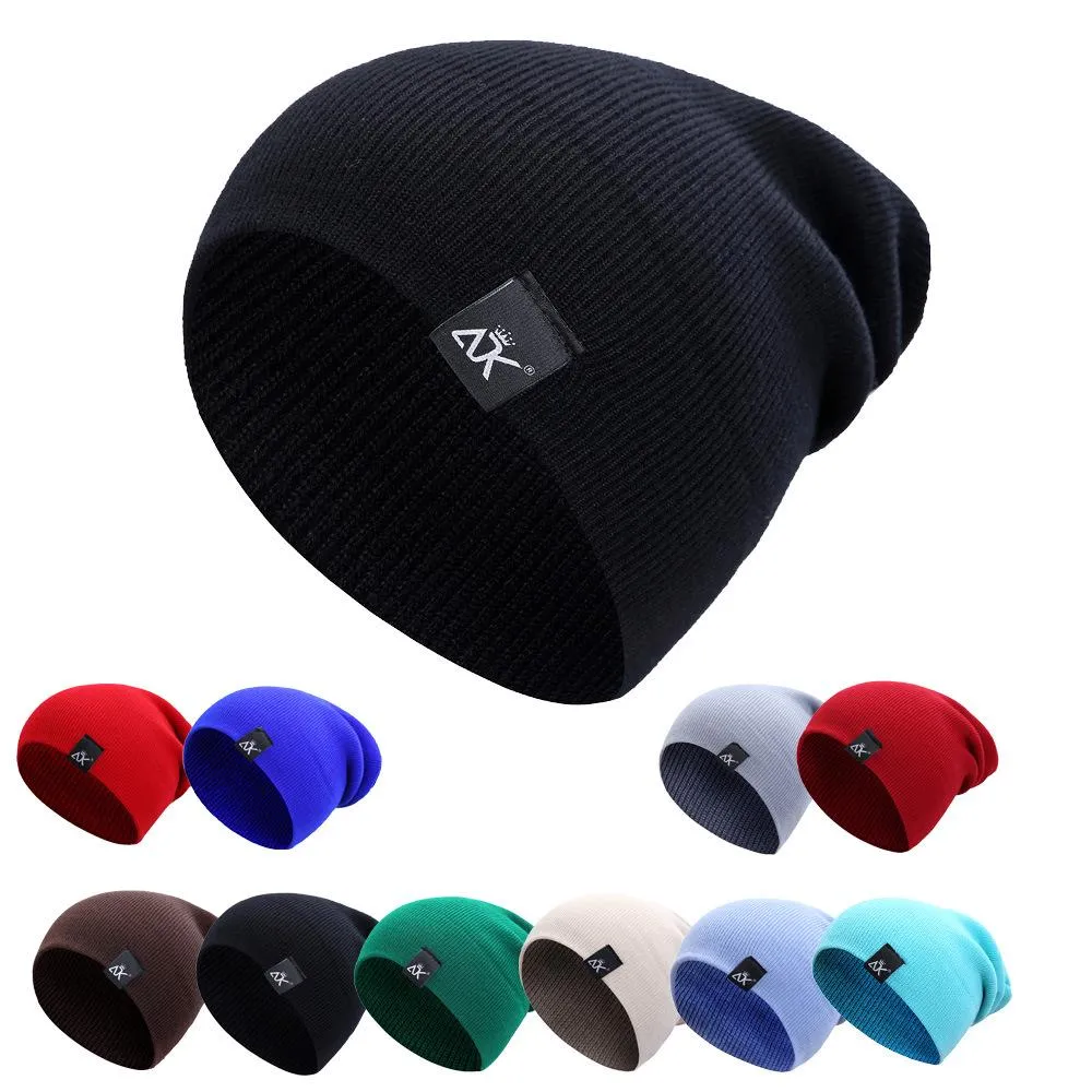 Cotton Blends Hip Hop Beanies For Girl Winter Cap ADK Label Knitted Hat Unisex Solid Color Bonnet