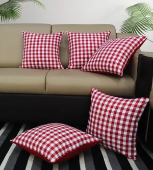 Cotton Gingham Check Red Cushion Covers