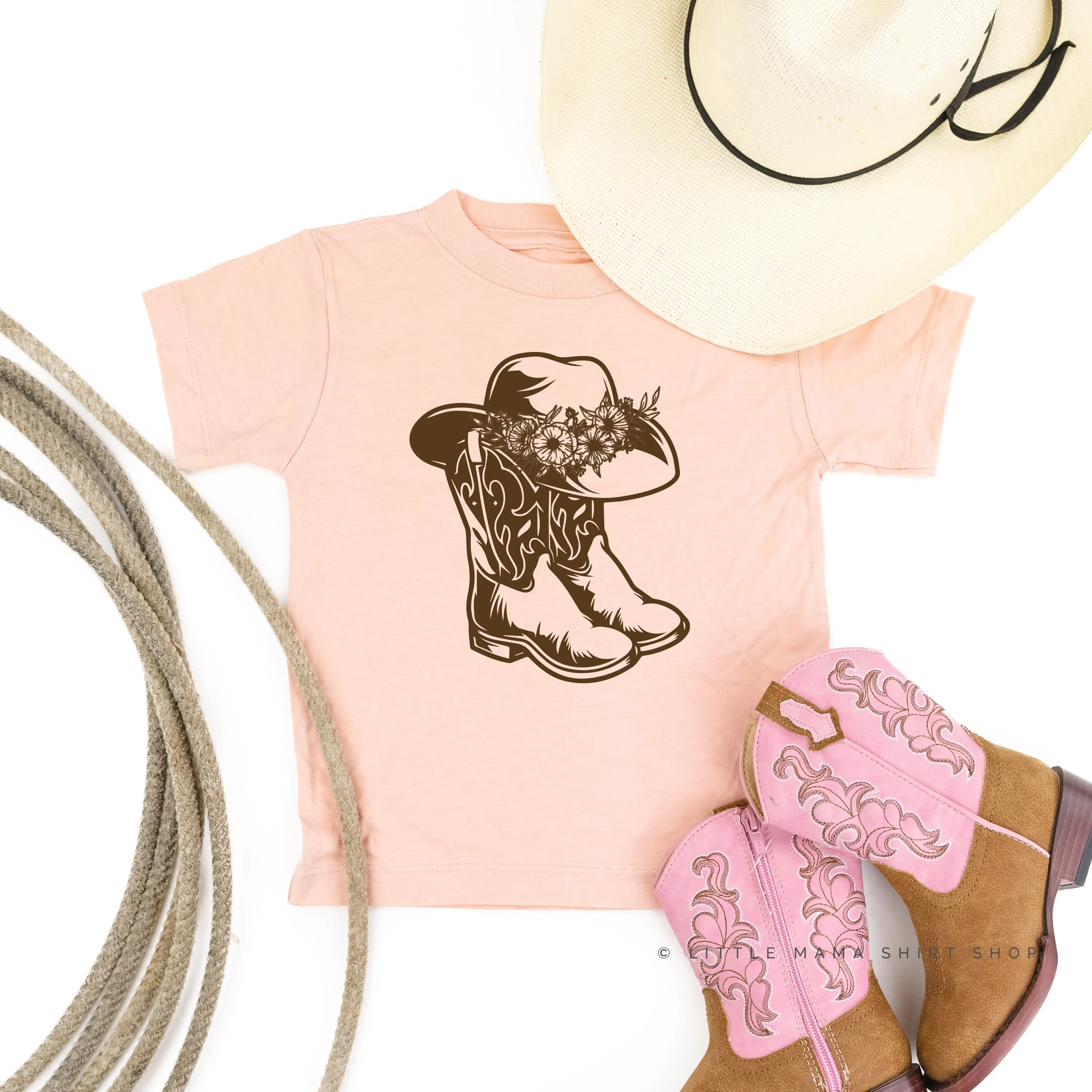 Cowgirl Boots w/ Hat and Flowers - Short Sleeve Child Shirt