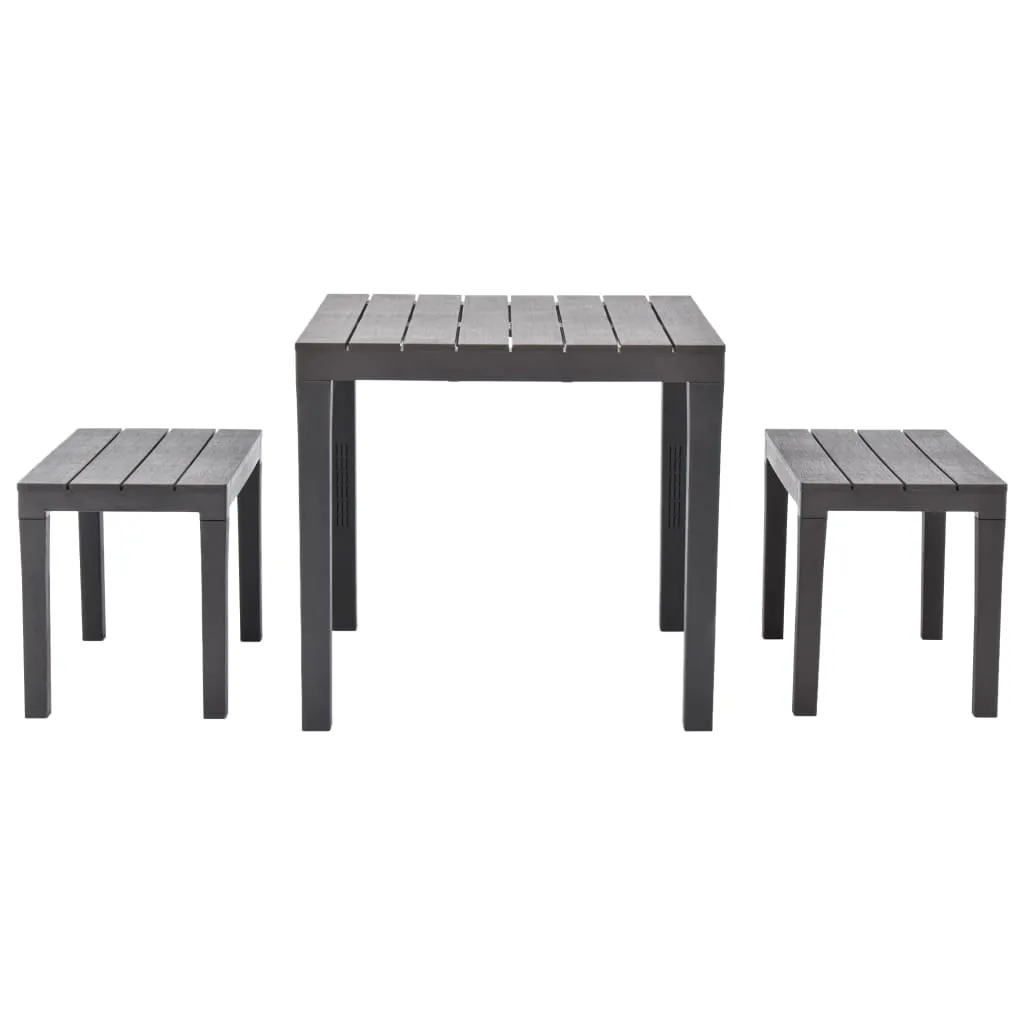 Garden Table with 2 Benches Plastic Brown