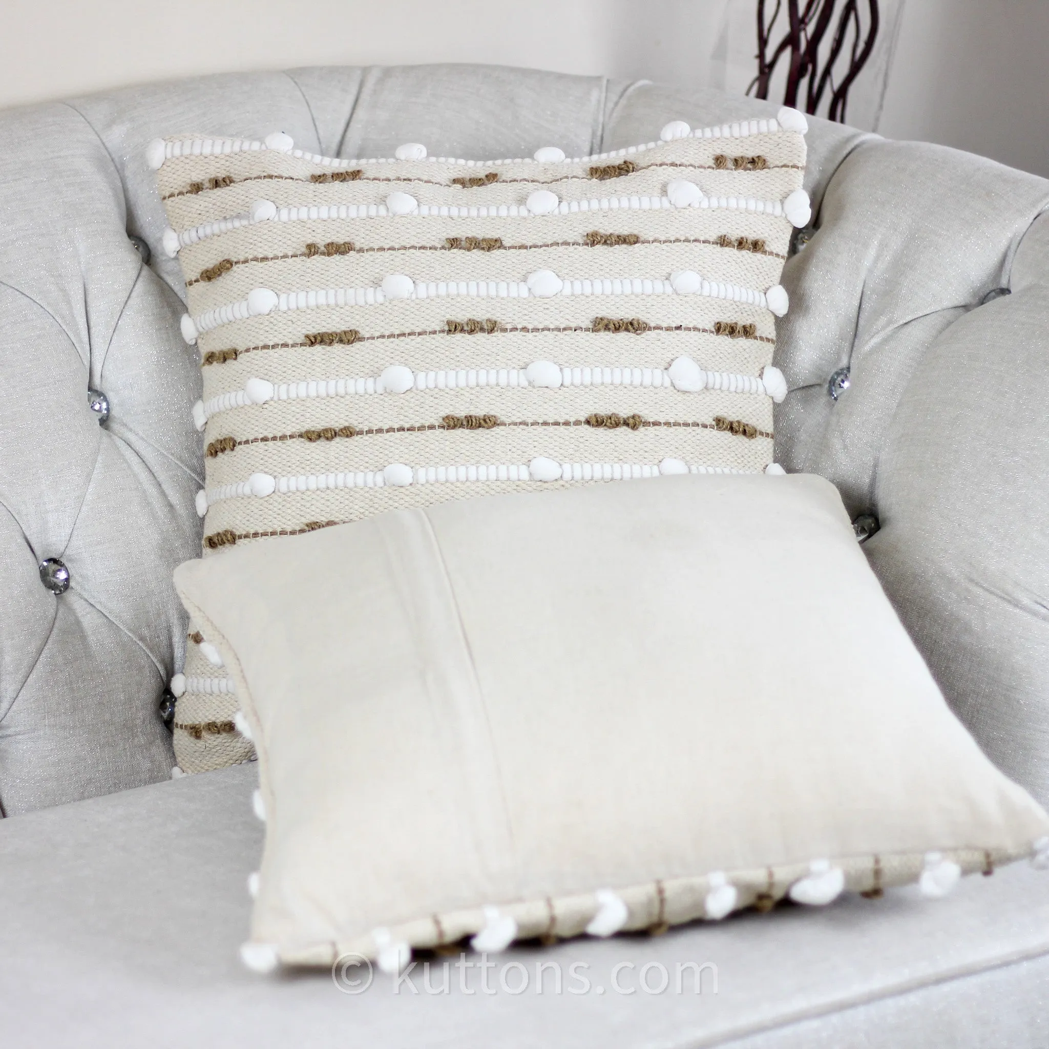 Handwoven Cotton and Jute Textured Cushion Cover | Cream, 18x18" Square