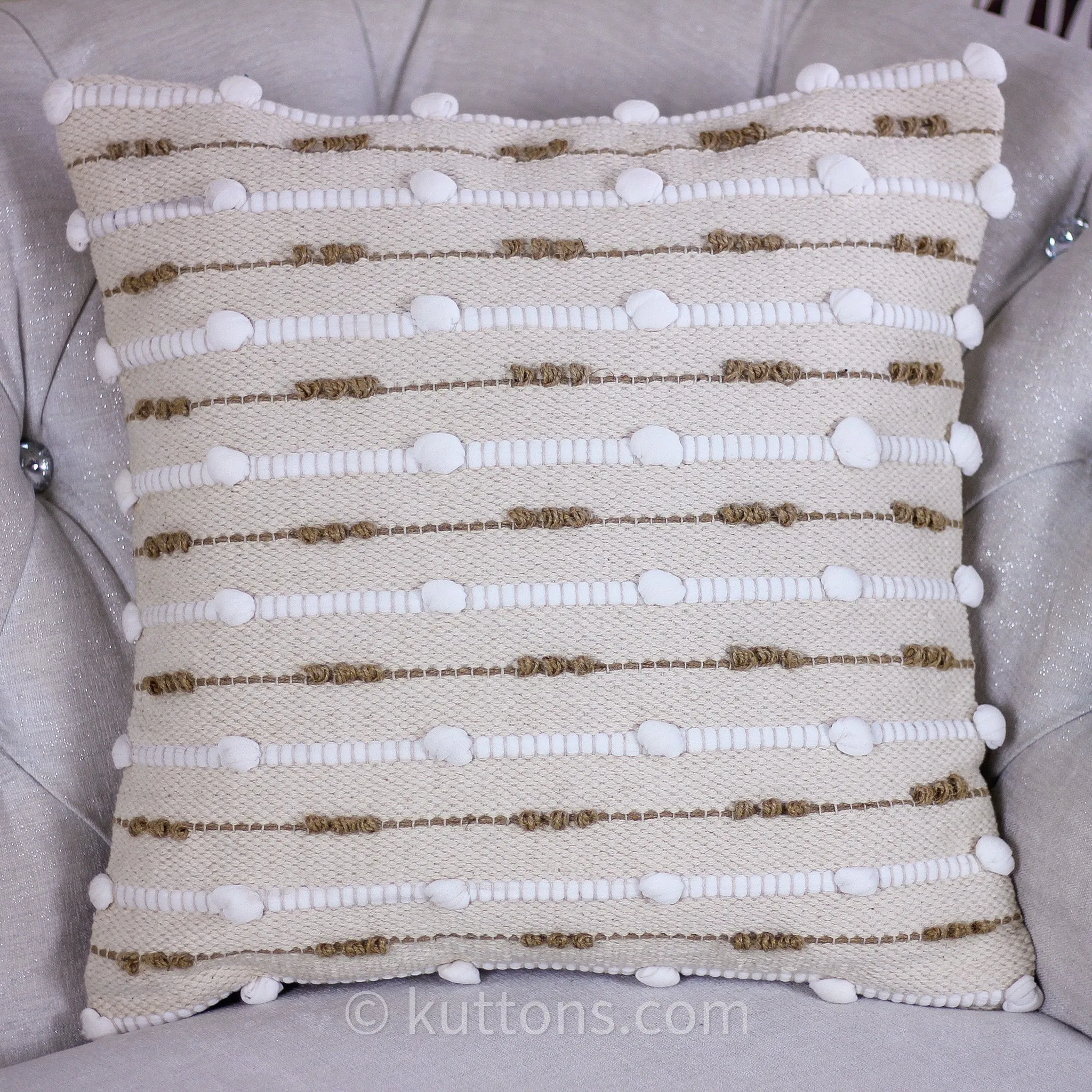 Handwoven Cotton and Jute Textured Cushion Cover | Cream, 18x18" Square