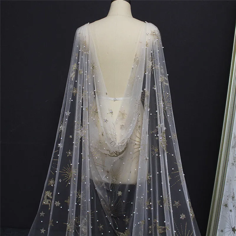 Luxury Pearl Wedding Shawl with Gold Dust