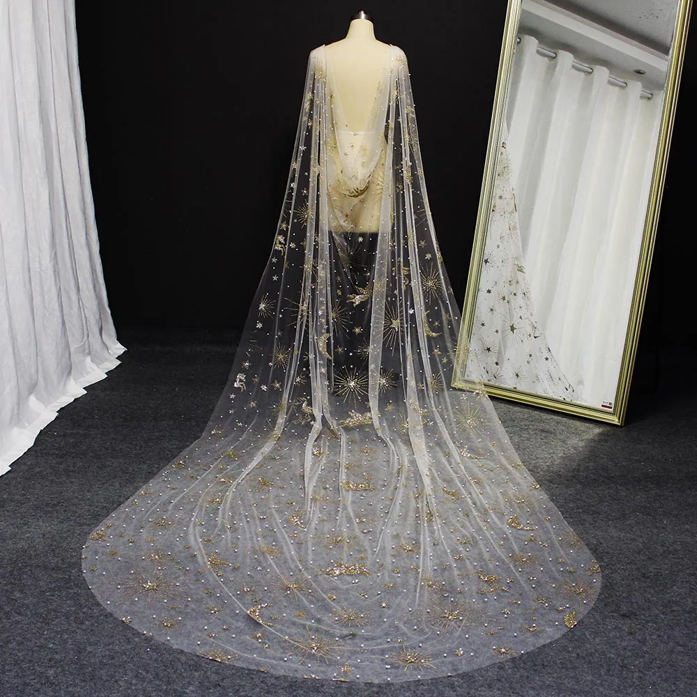 Luxury Pearl Wedding Shawl with Gold Dust