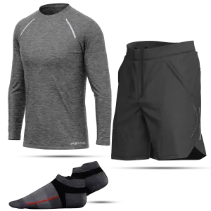 Men's Grey Long Sleeve T-Shirt, Sports Shorts & Socks Set