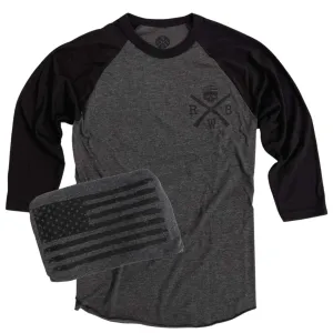 Men's Old Glory Baseball Raglan T Shirt (Heather Black / Black)