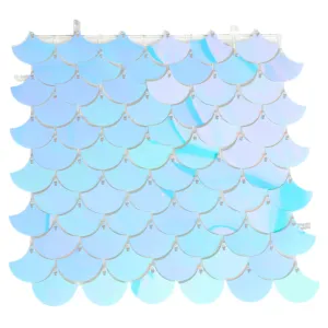 Mermaid Scale Sequin Wall Panel Backdrops (24 panels) - Iridescent Blue