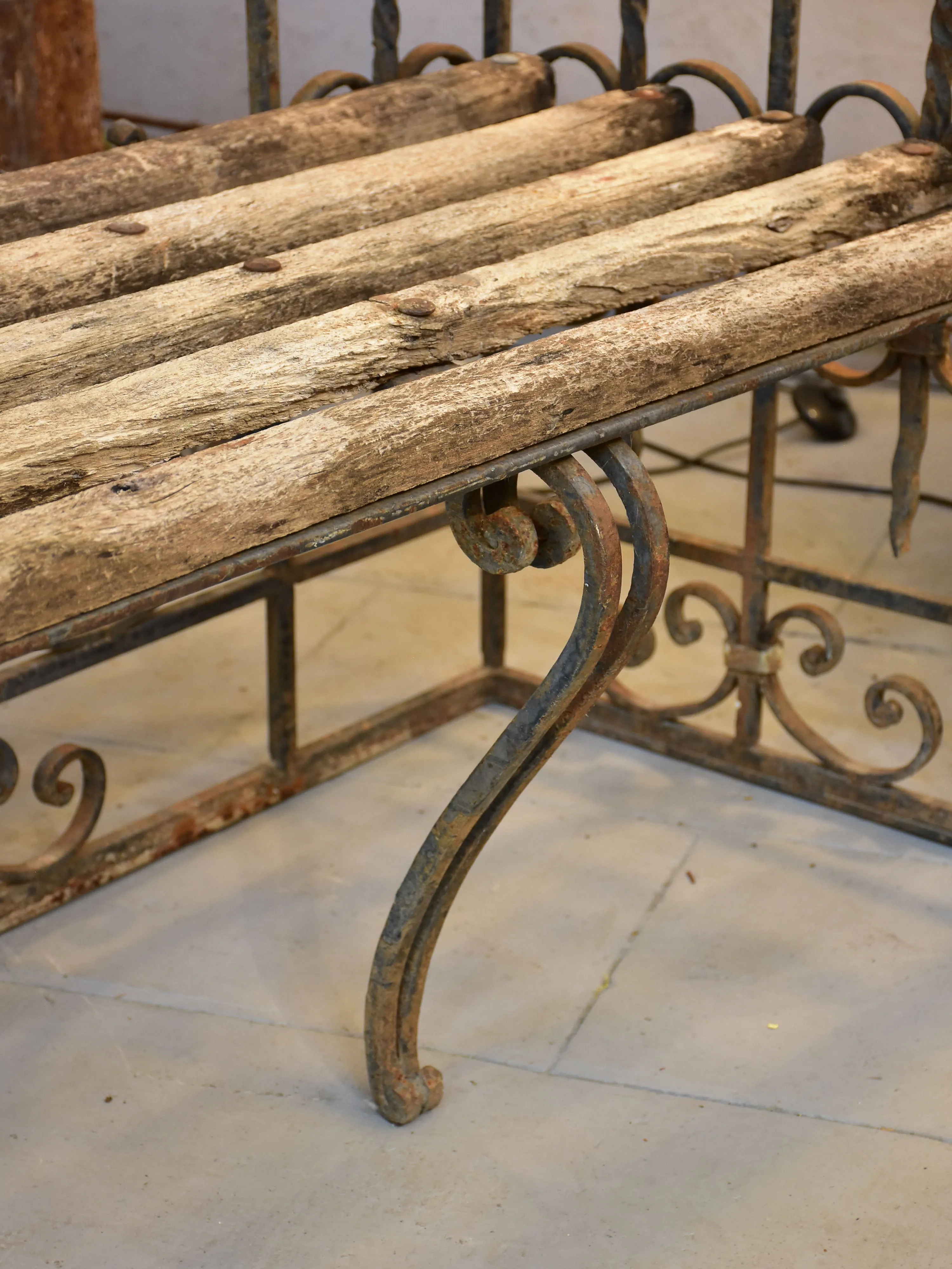 Pair of garden benches made from salvaged balconies