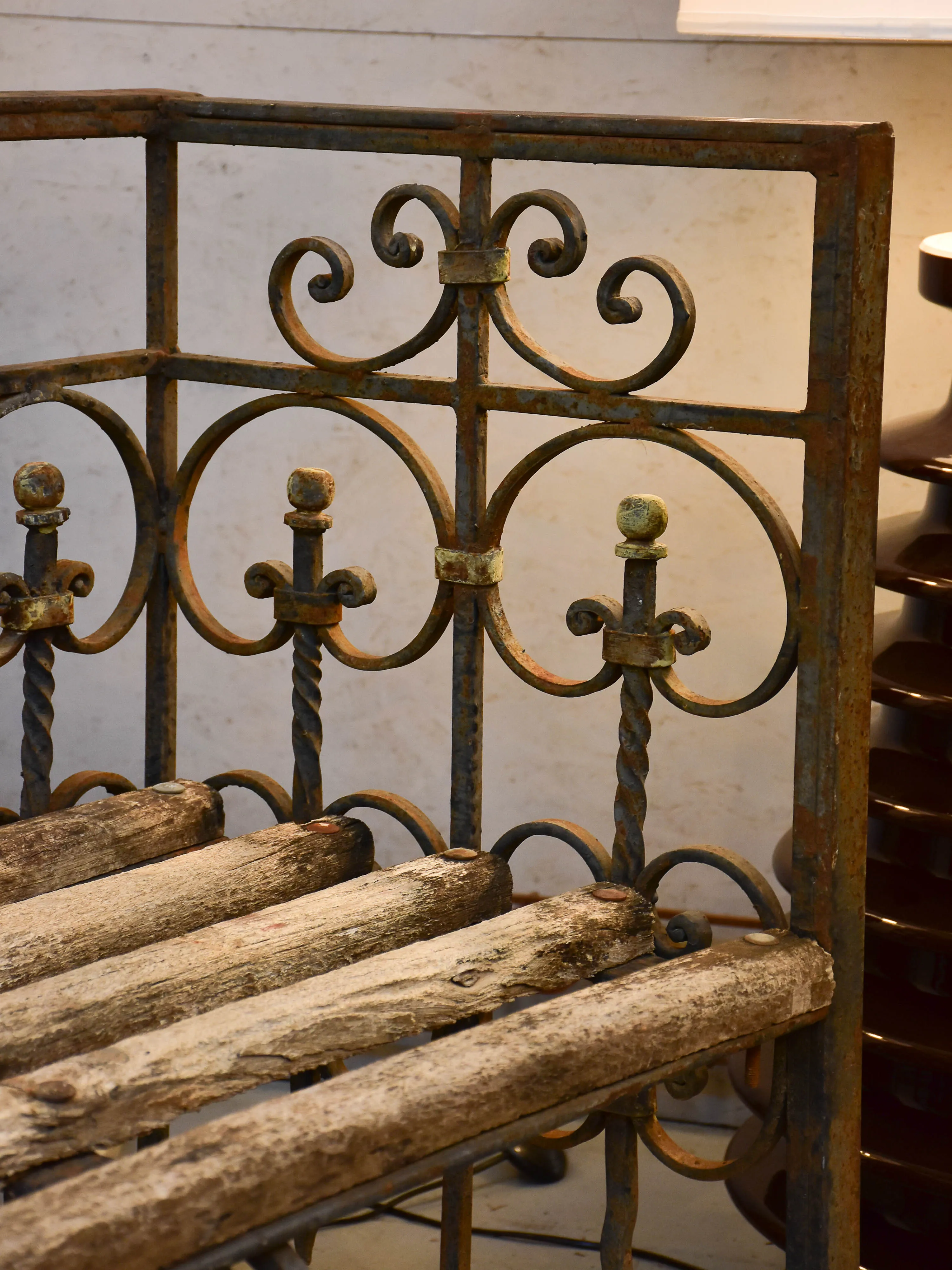 Pair of garden benches made from salvaged balconies