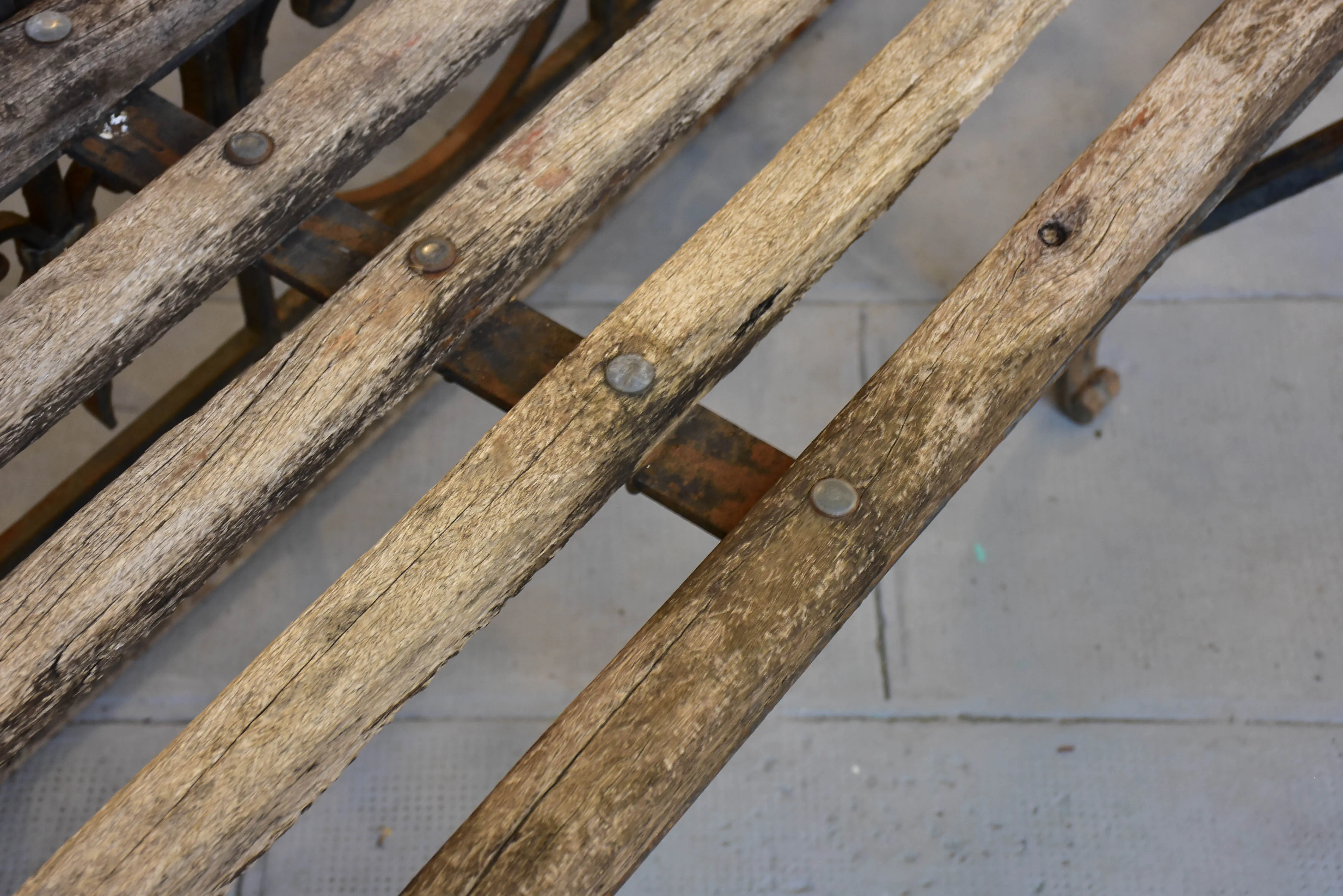 Pair of garden benches made from salvaged balconies