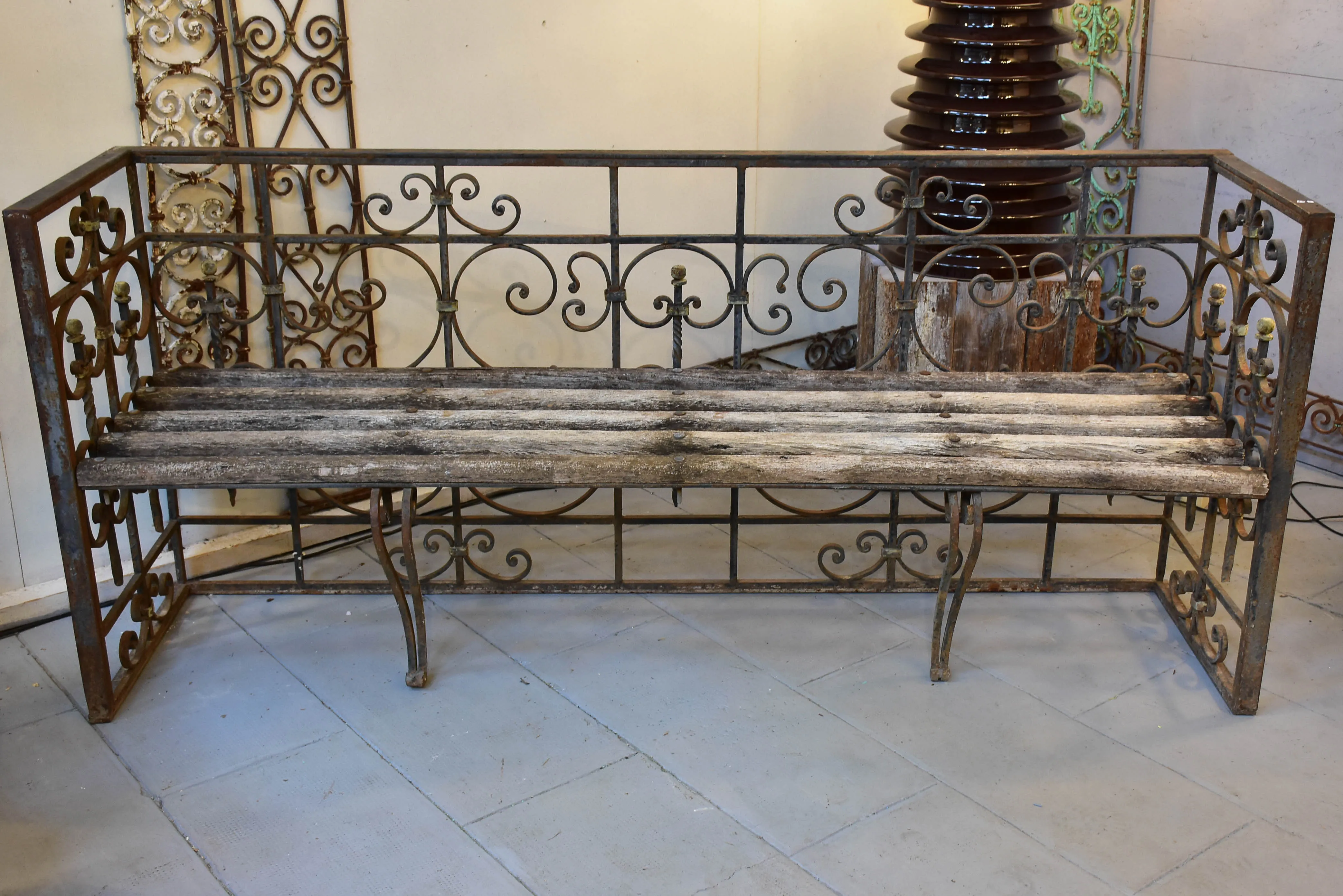 Pair of garden benches made from salvaged balconies