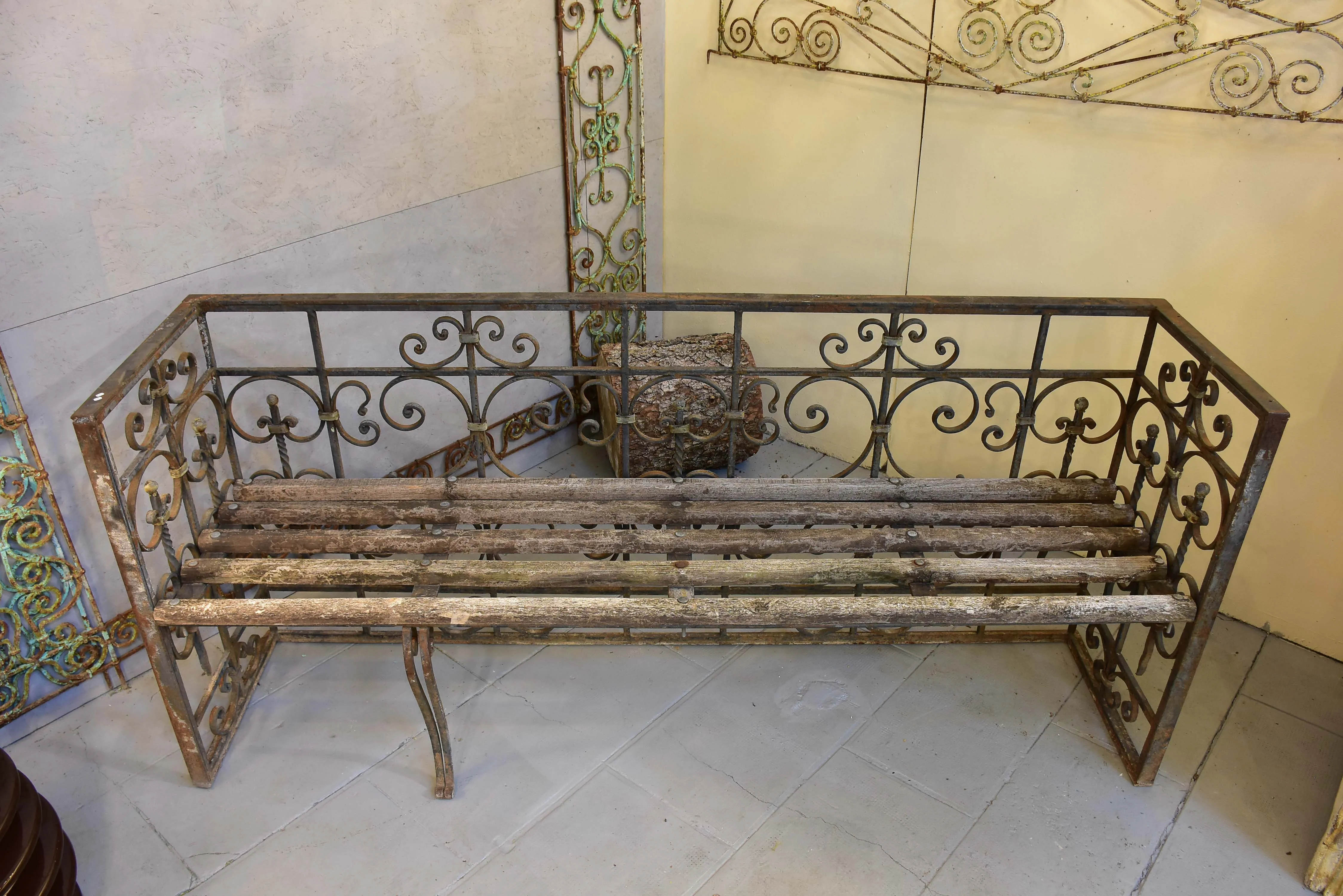 Pair of garden benches made from salvaged balconies