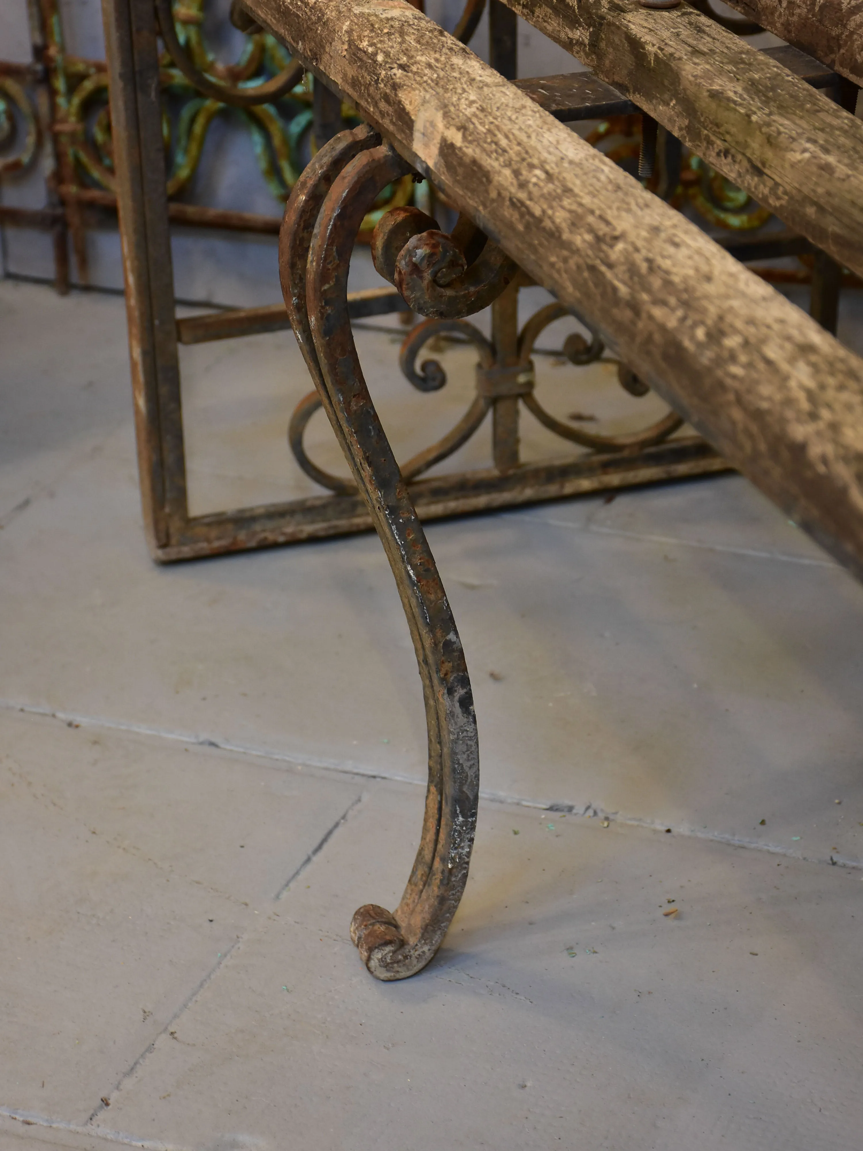 Pair of garden benches made from salvaged balconies