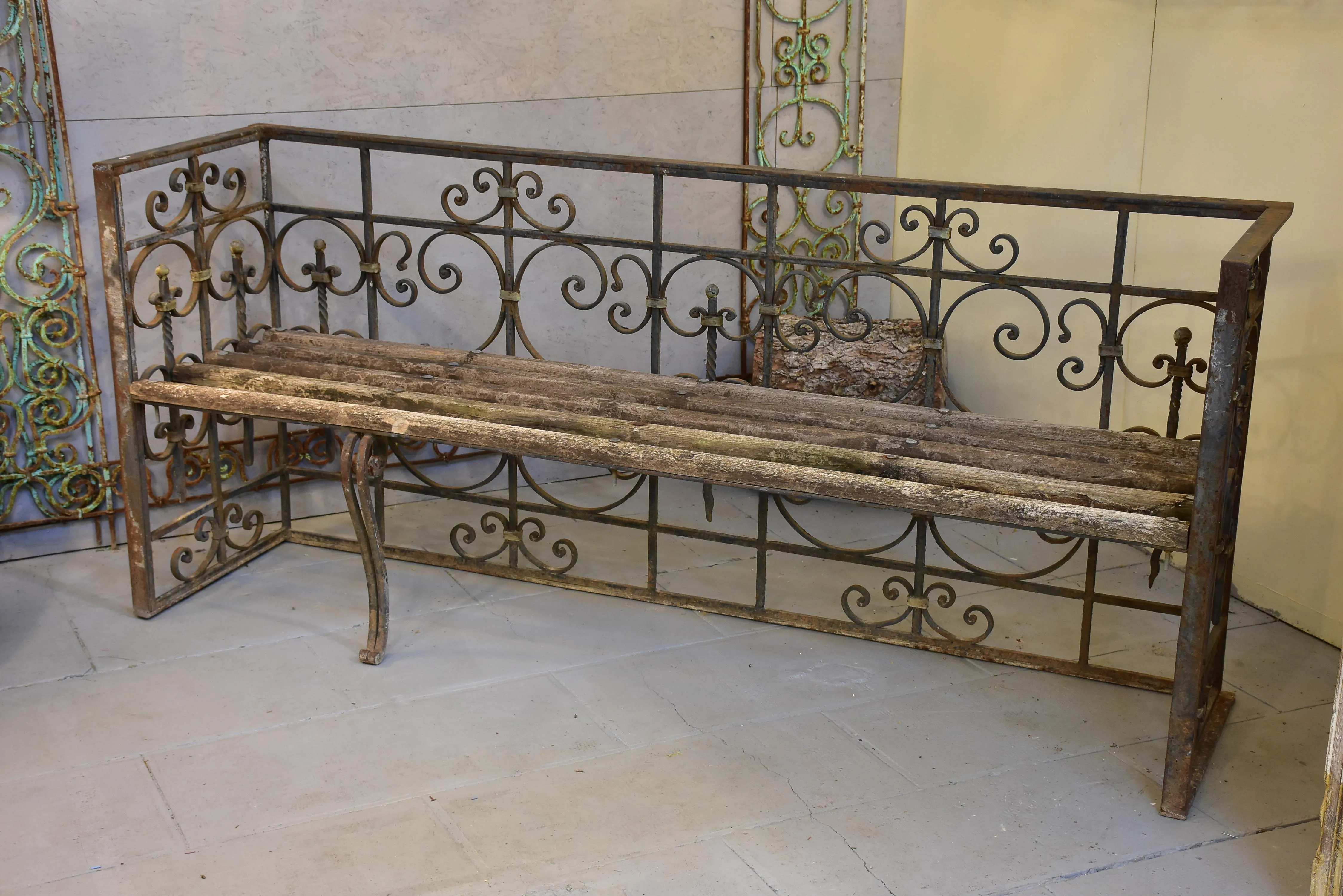 Pair of garden benches made from salvaged balconies