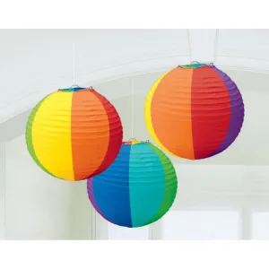 Rainbow Round Paper Lanterns 3pk 24cm