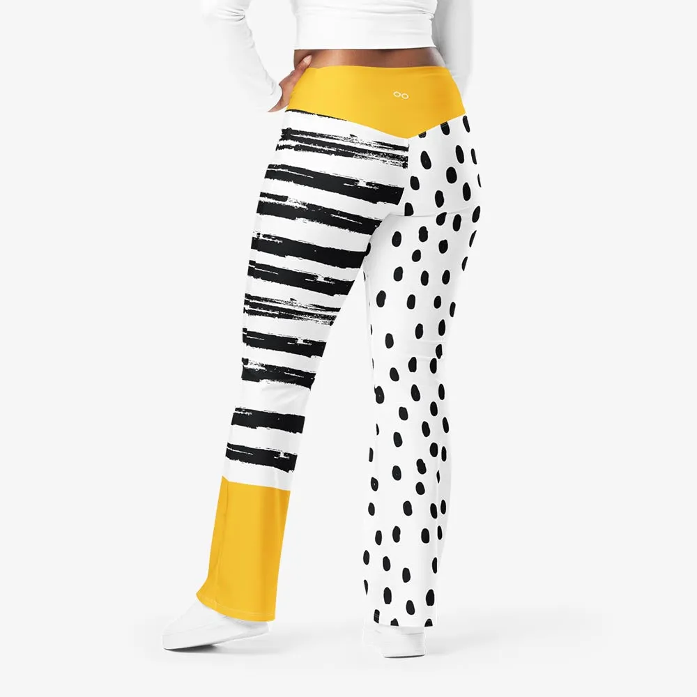 Recycled Flare leggings "Dots&Stripes" Yellow