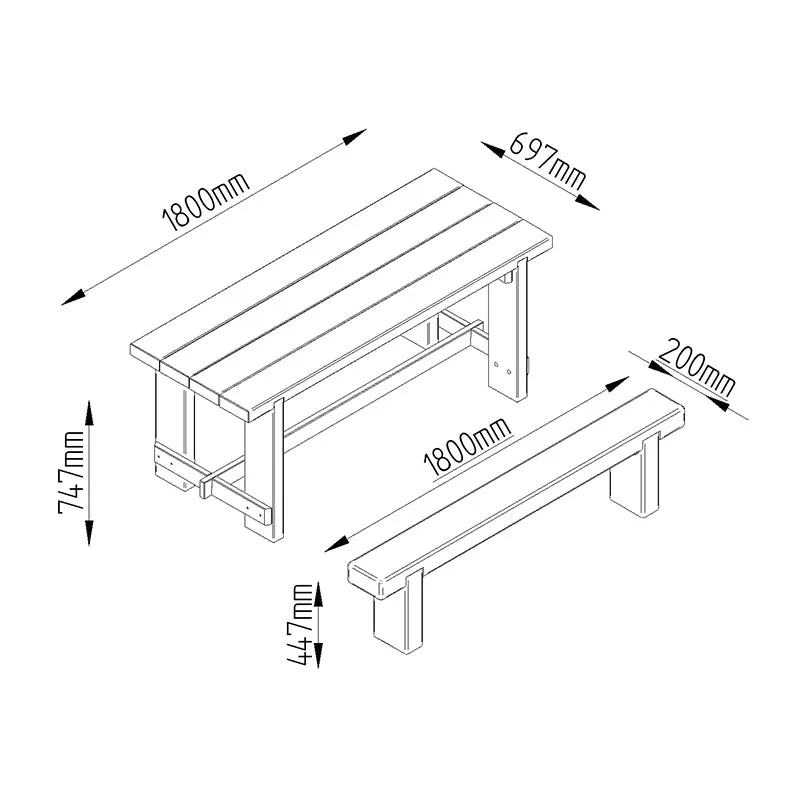 Refectory Table and Bench Set 1.8m