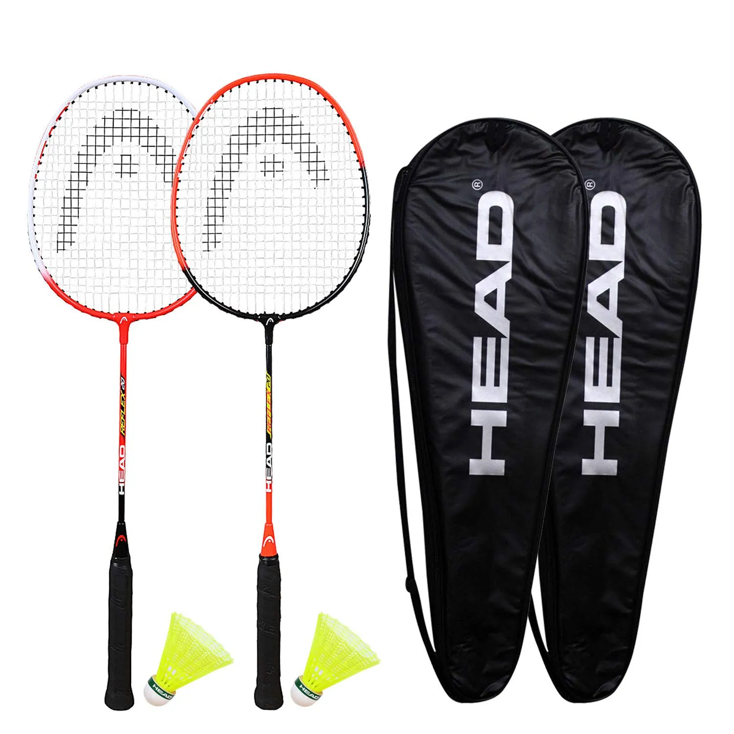 Reflex 20 Aluminium Badminton Racquet Strung with Nylon Shuttlecock and Cover (Red | White) Set of 2