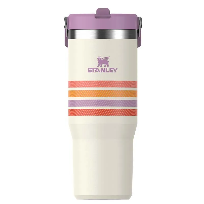 The 30oz IceFlow Flip Straw Tumbler in Cream Lilac Stripe