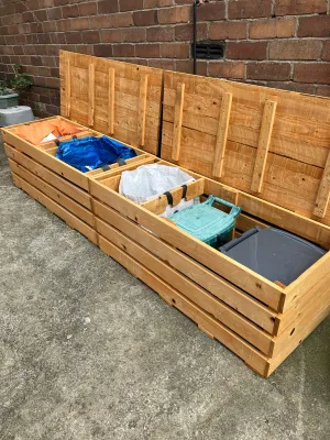 Two Slatted Recycling Storage Benches