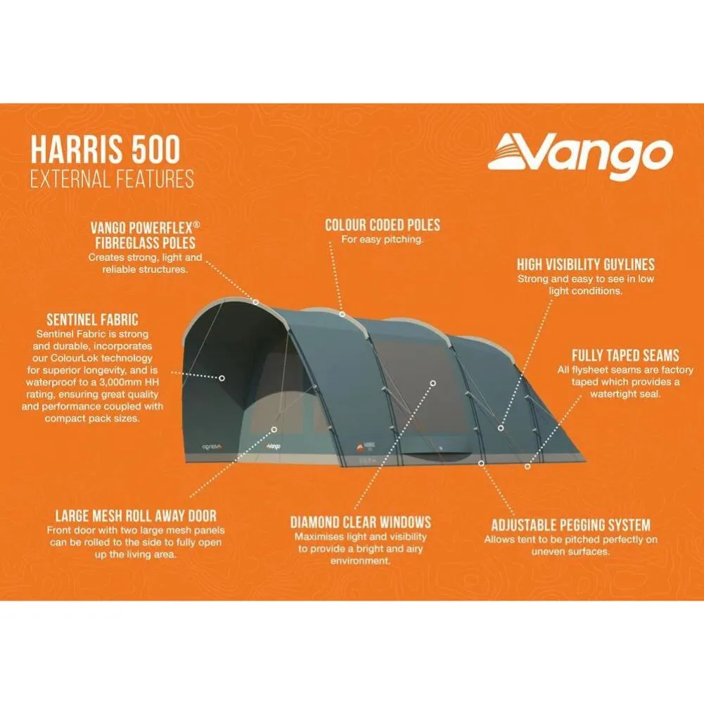 Vango Harris 500 Tent  - 5 Person Family Poled Tent