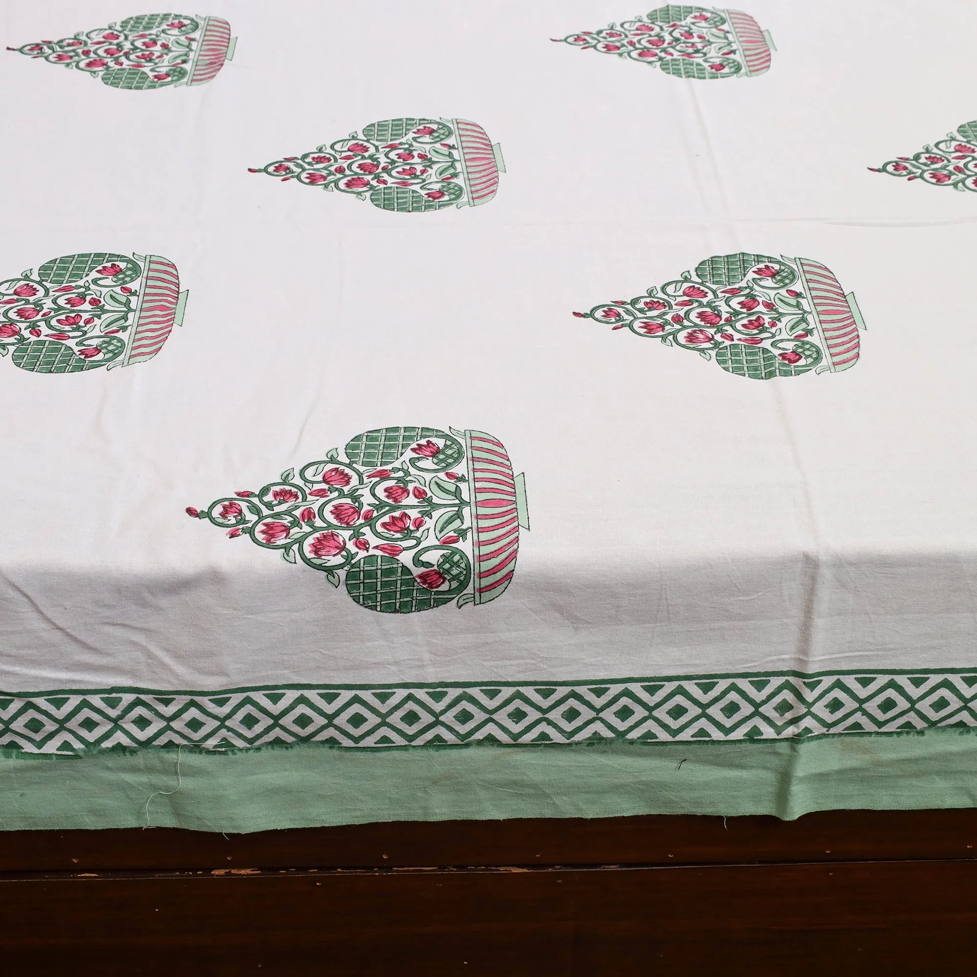 White - Pure Cotton Sanganeri Print Double Bed Cover with Pillow Covers 25