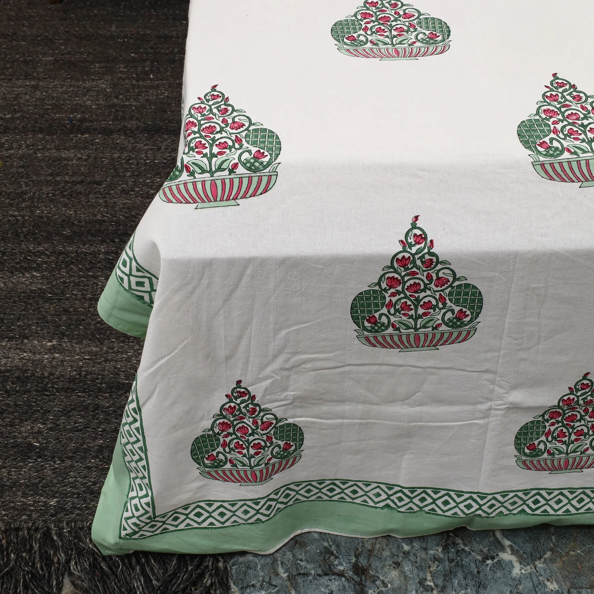 White - Pure Cotton Sanganeri Print Double Bed Cover with Pillow Covers 25